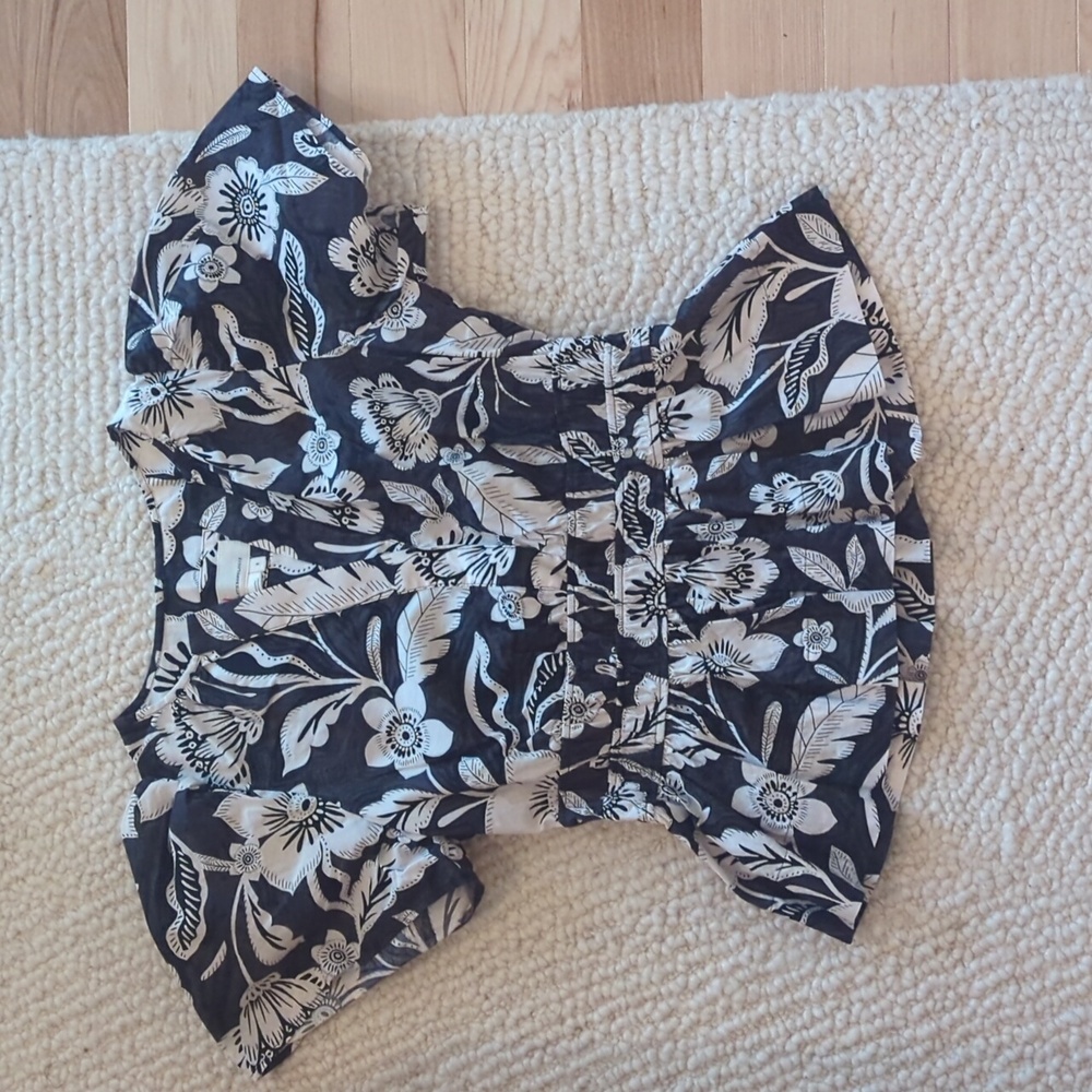 Anthropologie Black and White Floral Top